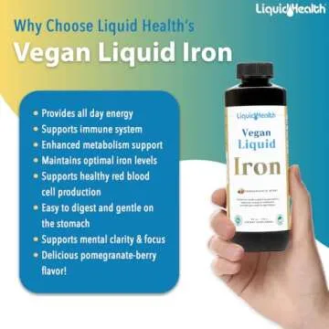 LIQUIDHEALTH Vegan Liquid Iron Supplement with SunActive & Ferrochel Iron - Natural Energy, Immune System & Metabolic Support, Increase Mental Clarity, Prenatal/Postnatal - Non-GMO, Sugar Free (16 oz)