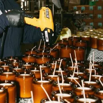 P.F. Candle Co. Teakwood & Tobacco Classic Standard Scented Soy Wax Candle (7.2 oz) 40-50 Hour Burn Time, Cotton Wick, Amber Glass Jar