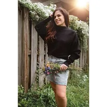 ZESICA Women's Fall Turtleneck Batwing Long Sleeve Ribbed Knit Casual Soft Pullover Sweater Jumper Top,Black,Medium