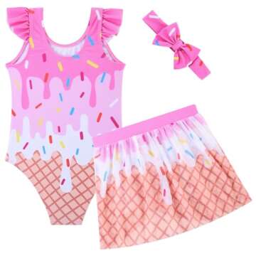 ALISISTER Toddler Girls Swimsuit Ice Cream 2 Piece Bathing Suits Size 4t with Cover Up Skirt Summer ...