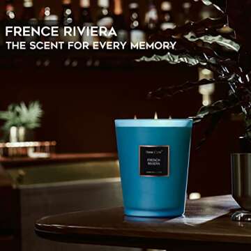 HomeLights Scented Candles | Large Jar Candle - 33.3 Oz. Natural Soy Aromatherapy Candles | Up to 130 Hours Burn Time with 3 Cotton Wicks,Home Decorative Fragrance Candles Gift - French Riviera