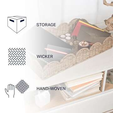 happimess TRY1000A Scalloped 21.5" Southwestern Cottage Hand-Woven Rattan Tray with Handles for Storage,Decoration, Display, Coffee Table or Serving Food, Natural