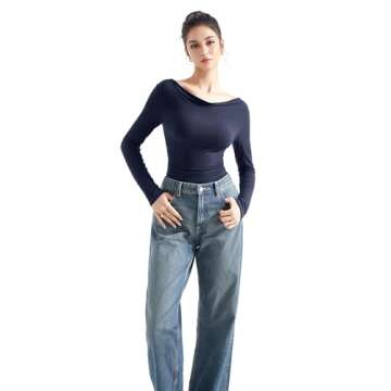 SUKSESS Women Long Sleeve Off Shoulder Tops Trendy Cowl Neck Going Out Basic Blouses Shirts for Fall