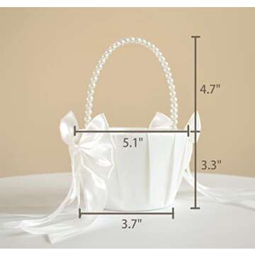 ATAILOVE Ivory Flower Girl Basket with Pearl Handle