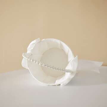 ATAILOVE Ivory Flower Girl Basket with Pearl Handle