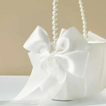 ATAILOVE Ivory Flower Girl Basket with Pearl Handle