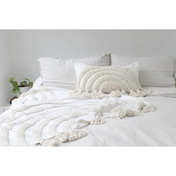 CASA BOHO Fringed Rainbow Throw Pillow Cover for Cozy Decor