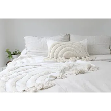 CASA BOHO Fringed Rainbow Throw Pillow Cover for Cozy Decor