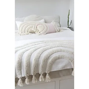 CASA BOHO Fringed Rainbow Throw Pillow Cover for Cozy Decor