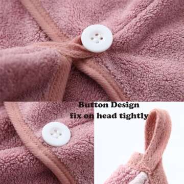 M-bestl 2 Pack Microfiber Hair Towel Wrap,Hair Drying Towel with Button Design,Head Towel to Dry Curly Hair Quickly (Bean Pink)