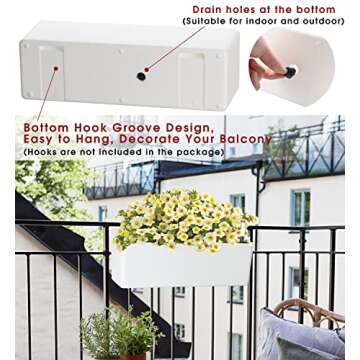 GardenBasix Elongated Self Watering Planter Pots Window Box 5.5 x 16 inch Indoor Home Garden Modern Decorative Planter Pot for All House Plants Flowers Herbs (White,1-Pack)