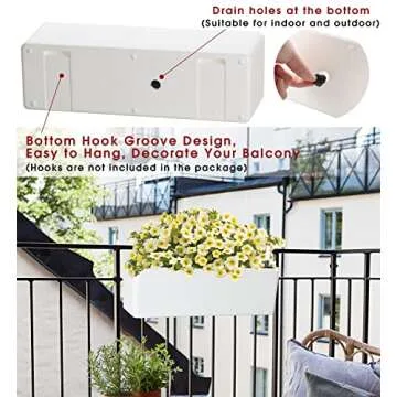 GardenBasix Elongated Self Watering Planter Pots Window Box 5.5 x 16 inch Indoor Home Garden Modern Decorative Planter Pot for All House Plants Flowers Herbs (White,1-Pack)