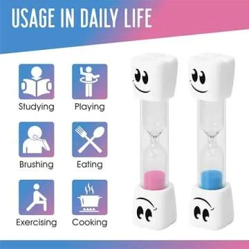 TeacherFav 2 Minute Toothbrush Sand Timer for Kids - Set of 2 Small Blue and Pink Smiley Hourglass