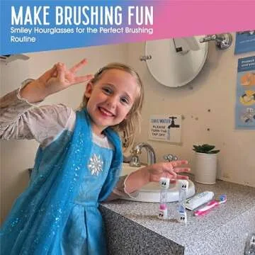 TeacherFav 2 Minute Toothbrush Sand Timer for Kids - Set of 2 Small Blue and Pink Smiley Hourglass