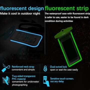 Waterproof Phone Case, 4 Pack Universal Waterproof Pouch Dry Bag with Neck Strap Luminous Ornament for Water Games Protect iPhone 16 15 14 13 12 Pro Plus XS Max SE Galaxy S24 S23 Note Google LG HTC