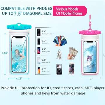 Waterproof Phone Case, 4 Pack Universal Waterproof Pouch Dry Bag with Neck Strap Luminous Ornament for Water Games Protect iPhone 16 15 14 13 12 Pro Plus XS Max SE Galaxy S24 S23 Note Google LG HTC