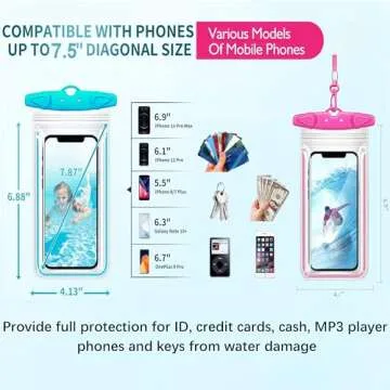 Waterproof Phone Case, 4 Pack Universal Waterproof Pouch Dry Bag with Neck Strap Luminous Ornament for Water Games Protect iPhone 16 15 14 13 12 Pro Plus XS Max SE Galaxy S24 S23 Note Google LG HTC