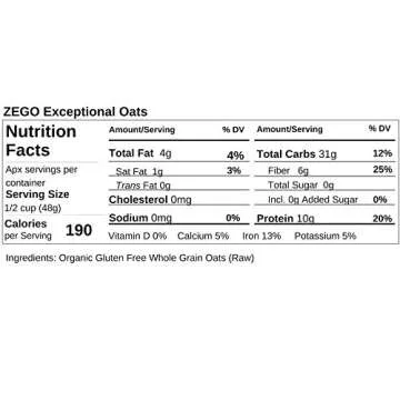 ZEGO Gluten Free Organic Raw Rolled Oats - Healthier Breakfast