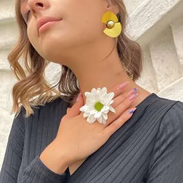 Dainty Geometric Fan-shape Earrings with Pearl,Hypoallergenic Chunky 18K Gold Plated Stainless Steel Earrings,Tarnish Free Earrings,Trendy Minimalist Statement Fashion Jewelry for Women