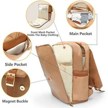 miss fong Leather Diaper Bag Backpack Diaper Bag Purse, Baby Diaper Bag for mom dad with 12 Diaper Bag Organizers, Changing Pad and 4 Insulated Pockets, Faux Leather Diaper Bag Backpack(Brown)