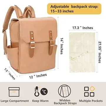 miss fong Leather Diaper Bag Backpack Diaper Bag Purse, Baby Diaper Bag for mom dad with 12 Diaper Bag Organizers, Changing Pad and 4 Insulated Pockets, Faux Leather Diaper Bag Backpack(Brown)