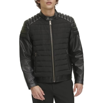 DKNY Faux Leather Puffer Jacket for Men - Stylish & Warm