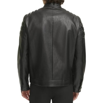 DKNY Faux Leather Puffer Jacket for Men - Stylish & Warm