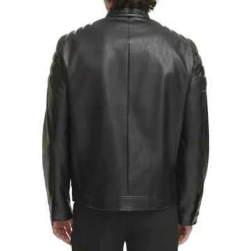 DKNY Faux Leather Puffer Jacket for Men - Stylish & Warm