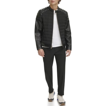 DKNY Faux Leather Puffer Jacket for Men - Stylish & Warm