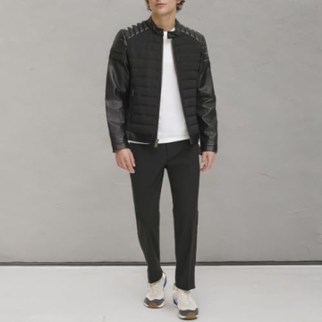 DKNY Faux Leather Puffer Jacket for Men - Stylish & Warm