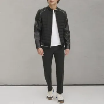 DKNY Faux Leather Puffer Jacket for Men - Stylish & Warm
