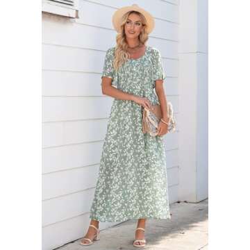 Dokotoo Dresses for Women 2025 Sexy Cap Sleeve Floral Square Neck Smocked Elastic Waist Ruffle Tiere...