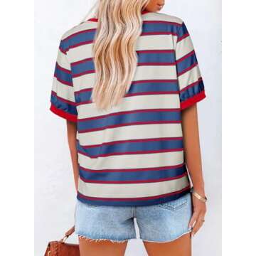 Dokotoo Women's Trendy Summer Casual Short Sleeve T-Shirt with Striped Color Block Design