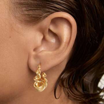 LADYGD Gold Hoop Earrings for Women 14K Gold Plated Twisted Thick Hoops Earring Hypoallergenic Simpl...