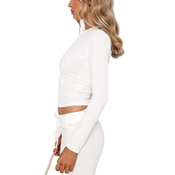 Women Sexy Long Sleeve Ribbed Tee Top for Y2K Style