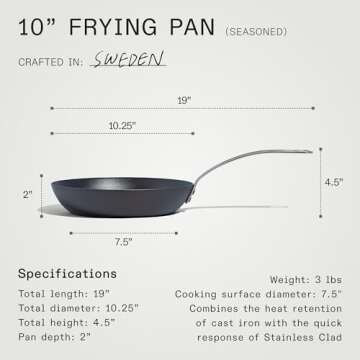 Made In Cookware - Seasoned 10" Carbon Steel Frying Pan - (Like Cast Iron, but Better) - Professional Cookware - Crafted in Sweden - Induction Compatible