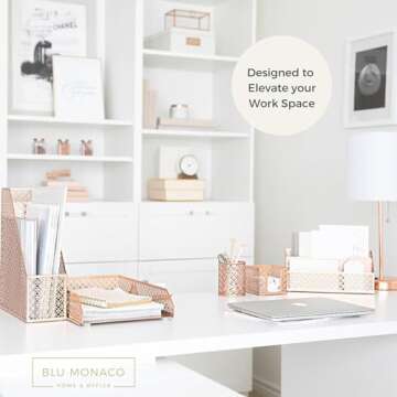 BLU MONACO 6 Piece Rose Gold Desk Organizer Set - Desk Sets- Office Set- Rose Gold Desk Accessories ...