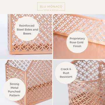 BLU MONACO 6 Piece Rose Gold Desk Organizer Set - Desk Sets- Office Set- Rose Gold Desk Accessories - Desktop Organization