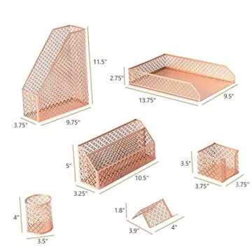 Stylish BLU MONACO Rose Gold Desk Organizer Set
