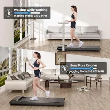 DeerRun Walking Pad, Under Desk Treadmill, Smart Treadmills for Home Office, Low Noise Portable Walking Pad Treadmill, Installation Free, 265-300lbs Capacity