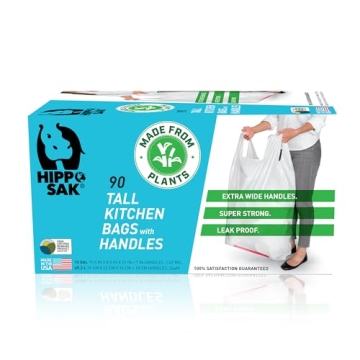 Hippo Sak - Plant Based Tall Kitchen Garbage Bags with Ergonomic Handles - 13 Gallon Trash Bags - Re...