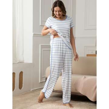 GGOV Stripe Women's Pajama Set Luxurious Sleepwear Sets, Two-Piece Loungewear PJs Sets for Nightwear, Lounge Set & Sleepwear
