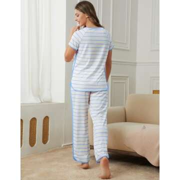 GGOV Stripe Women's Pajama Set Luxurious Sleepwear Sets, Two-Piece Loungewear PJs Sets for Nightwear, Lounge Set & Sleepwear