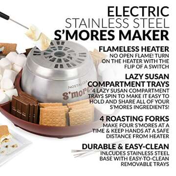 Nostalgia Tabletop Indoor Electric S'mores Maker - Smores Kit With Marshmallow Roasting Sticks and 4...