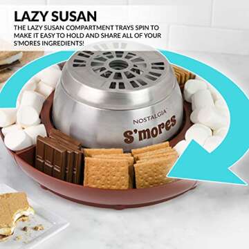 Nostalgia Tabletop Indoor Electric S'mores Maker - Smores Kit With Marshmallow Roasting Sticks and 4 Trays for Graham Crackers, Chocolate, and Marshmallows - Movie Night Supplies - Brown