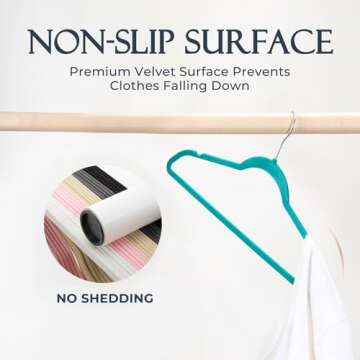 HOUSE DAY Mint Green Velvet Hangers 60 Pack, Non Slip Clothes Felt Hanger Heavy Duty for Coat, Premi...