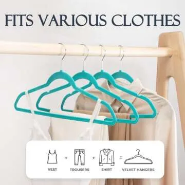 HOUSE DAY Mint Green Velvet Hangers 60 Pack, Non Slip Clothes Felt Hanger Heavy Duty for Coat, Premium Slim Space Saving Suit Hangers for Closet Organizer, 360° Rotating Silver Hook