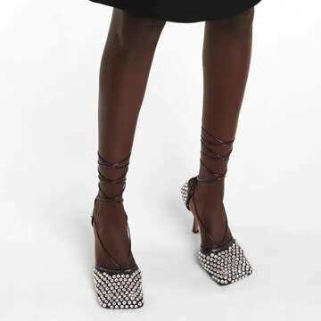 Richealnana Women's Square Toe Crystals Lace Tie Up Strappy Sandals High Heel Slim Heel Sandals Sexy...