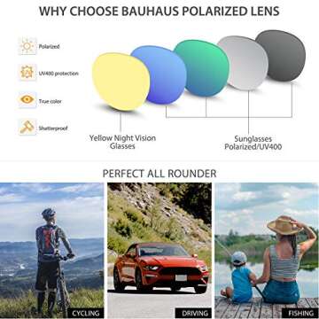 Bauhaus Magnetic Clip on Sunglasses for Men & Women Polarized UV Protection Retro Square Eyeglasses Fit Over Night Driving