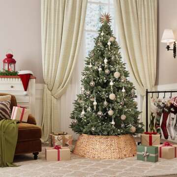 ELYKEN 33-Inch Woven Rattan Christmas Tree Collar, Stylish Hyacinth 6-Piece Tree Skirt for Artificia...